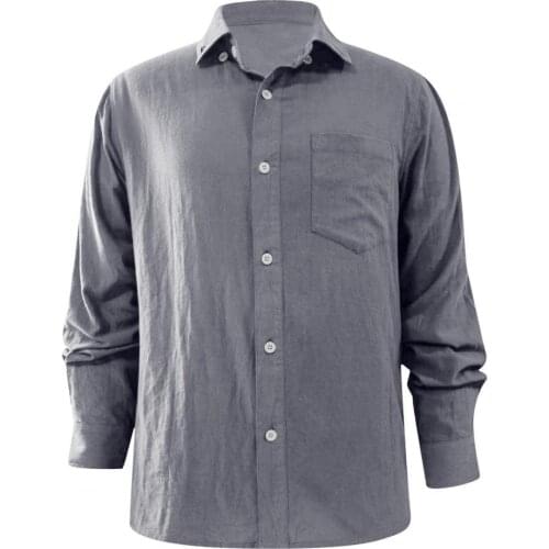 Men Shirts Button-Down Collar Single Breasted Solid Color Summer Cotton Linen Men Fashion Long Sleeve Tops for Dating