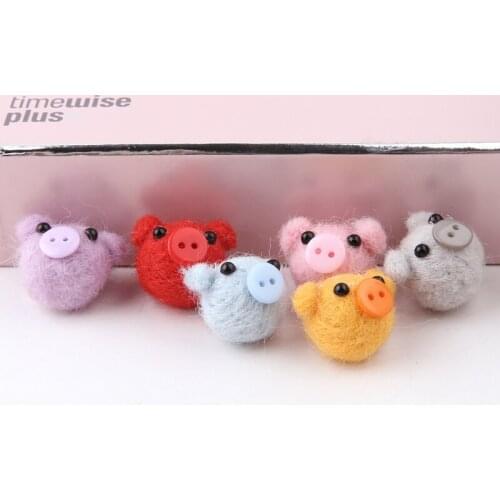 Handmade 23*24MM3D Kawaii Animal Pig Head Craft Wool Felt DIY Ornament Accessories Dolls Fit Girls Headband Hair Jewelry Decor
