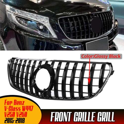 Silver / Black GTR Style Car Front Bumper Grill Grille For Mercedes For Benz V-Class W447 V250 V260 2015-2018 Racing Grills