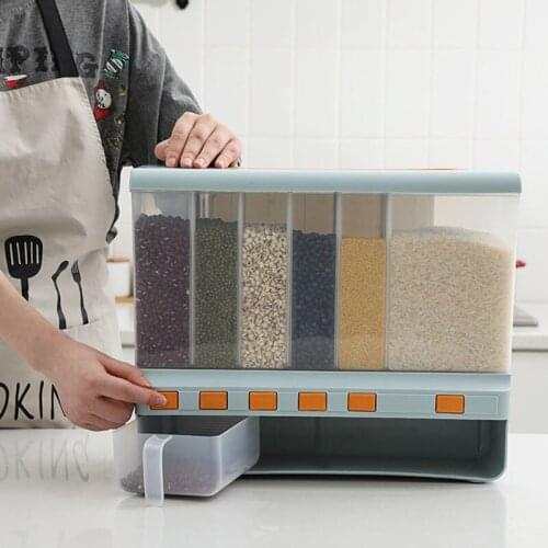 Grid Grains Container Kitchen Rice Bucket Storage Boxes Rice Dispenser Storage Containers Multi-Function Moisture-Proof Box