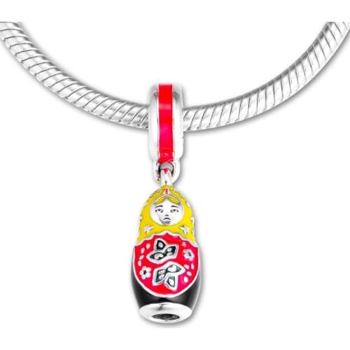 Matryoshka Doll Charm 925 sterling silver pendant enamel charms fit beads Original bracelet necklace pendant DIY Mothers Day