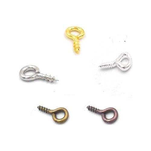 100pcs/lot 4x9mm Jewelry Screw Eye Pins Bail Findings For Pendant Top Drilled Imitation Rhodium Iron Pendant Clasps
