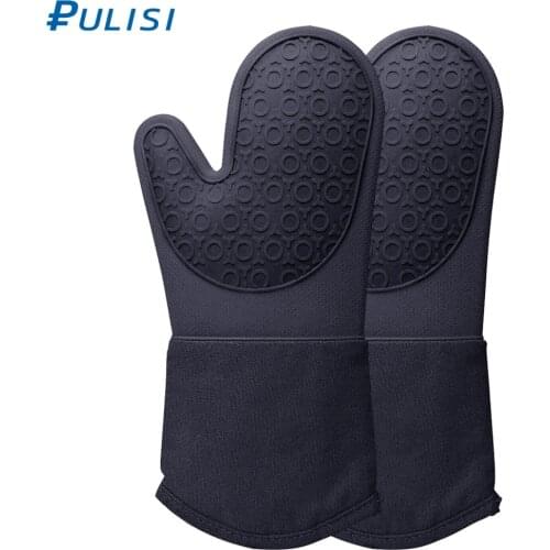 PULISI 2pcs Extra Long Silicone Oven Mitt Thickened Heat Resistant Pot Holders Flexible Oven Gloves for Baking Grilling and BBQ