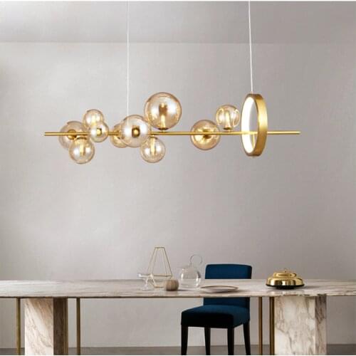 Nordic Minimalism Straight Black / Gold Metal G9 Led Pendant Lights Glass Bubbles Led Hang Lighting Fixtures For Dining Room
