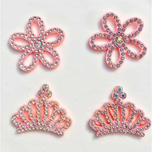 15Pcs Padded Rhinestone Pearl Crown Flower Applique for DIY Clothes Hat Headwear Hair Clips Decor Patches