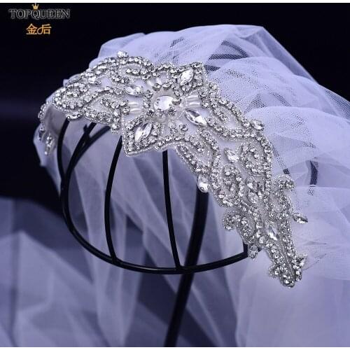 TOPQUEEN VS26 Wedding Bridal Veil Medium-long Veil Crystal Pearls Diamond Bridal Accessiorie without comb