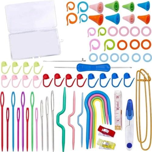 Imzay 91Pcs Knitting Crochet Accessories With Knitting Stitch Markers Plastic Sewing Needles Cable Needles For Knitting Sewing