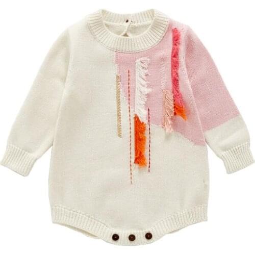 Knitted Baby Romper Newborn Baby Girls Romper Clothes Winter Tassel Infant Baby Sweater Jumpsuit Toddler Playsuit Baby Outfit