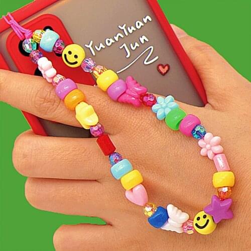 Y2K Accessories Rainbow Flower Smiley Phone Chain Vintage Harajuku Handmade Cute Star Keychains Charms Women Gifts 90s Aesthetic