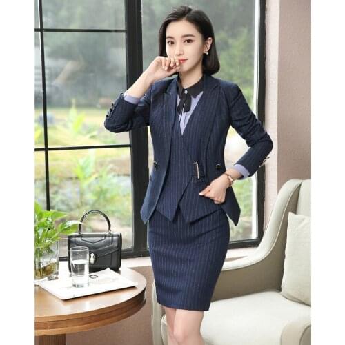 High Quality Fabric Ladies Blazers Women Business Suits 3 Piece Waistcoat ,Skirt and Jacket Sets Ladies Office Uniform Styles
