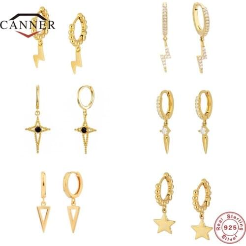 CANNER 925 Sterling Silver Earring for Women Lightning Cross Hoop Earrings Piercing Earings Jewelry Round Earring pendientes