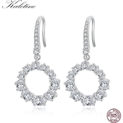 KALETINE100% 925 Sterling Silver Dazzling Round Zircon Drop earrings For Women bohemian Brincos Fine Jewelry Bijoux Fashion 2019