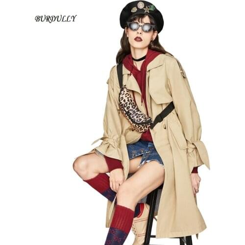 Kez keer Autumn New Casual Womens trench coat Cotton Washed Long Double-breasted Trench Coat Loose female Clothing