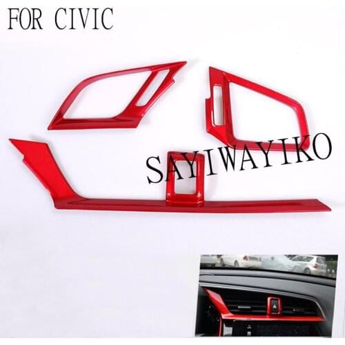 3pc Carbon Fiber Texture Interior Dashboard Air Vent Outlet Cover Trim Fit For Honda Civic 10th Sedan Coupe 2016 2017 LHD