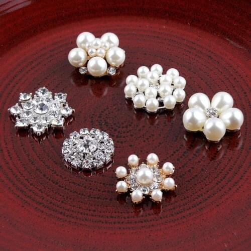 30pcs/lot 6styles Clear Alloy Crystal Flatback Buttons for Baby Girls Hair Accessories/Ornaments Bling Metal Rhinestone Buttons