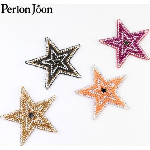 4pcs/lot Colored five-pointed star resin crystal patch rhinestone applique hot glue stamping decoration badge on clothing TR095