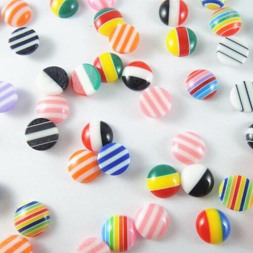 8mm 200pcs Colorful Mixed Color Flatback Stripe Half Round Craft Resin Scrapbook Craft Beads DIY Decorate Jewelry Accessories