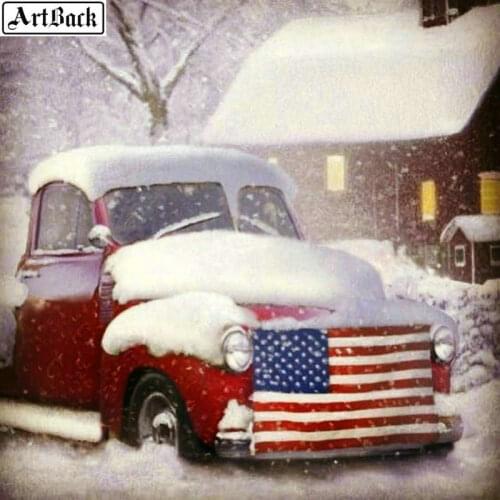ARTBACK 5d diy diamond painting car USA flag Snow landscape picture full square mosaic 3d diamond embroidery sticker handmade c