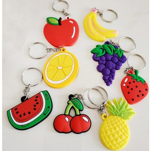100Pcs Korean Cute PVC Keychain Cartoon Fruit Keyring Women Backpack Ornament Pendant Kids Student Gift Car Key Holder Wholesale