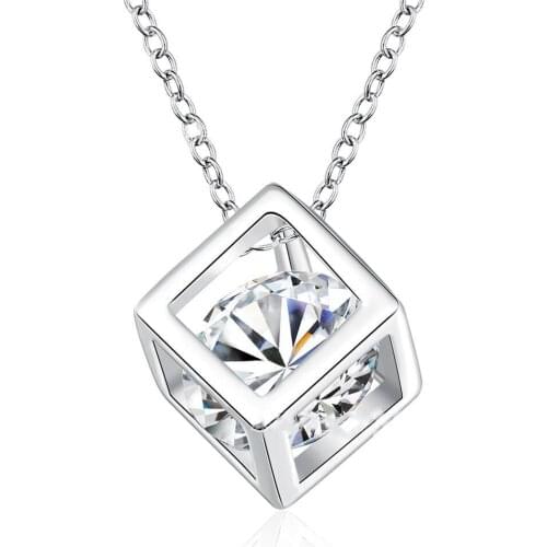 925 sterling silver goddess fashion personality cube box zircon crystal chain necklace 16/18/20/22/24 inch ladies party jewelry