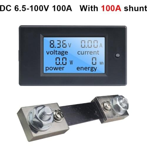DC 6.5-100V LCD Display Digital Voltmeter Ammeter Power Energy Monitor for Indoor Blue Backlight