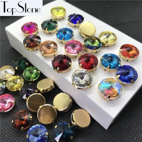 Colors Rivoli Glass Crystal Sew On Stone With Brass Cup Claw Setting 8mm,10mm,12mm,14mm,16mm,18mm Rivoli Beads Jewelry