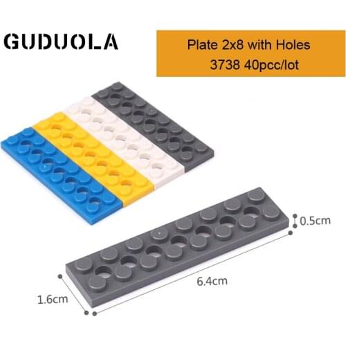 Technic Parts 3738 Technic Plate 2x8 with Holes Building Block MOC Parts Creative Toys Compatible All Brand 40pcs/lot