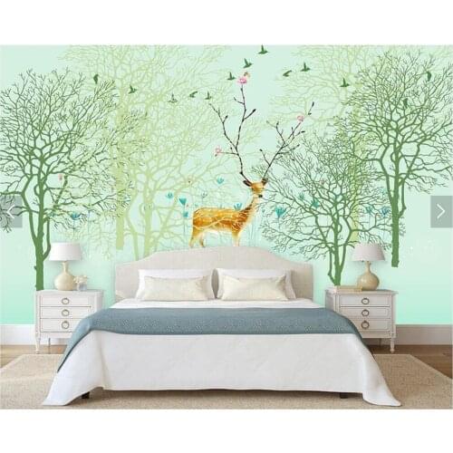 Custom wallpaper kids, cartoon deer wood bird mural for childrens room sofa living room wall home decor wallpaper