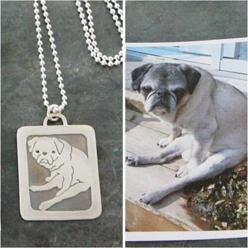 Pug Art Necklace, Your Pet Pendant, Dog silhouette Memory Jewelry Keepsake Memorial Gift