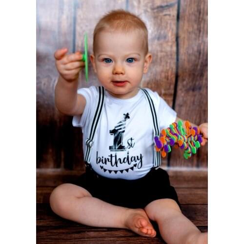 Newborn Funny Jumpsuit Baby Boys Girls First Birthday Jumpsuit Infant Bodysuit Short Sleeve Clothes Outfits 0-18M