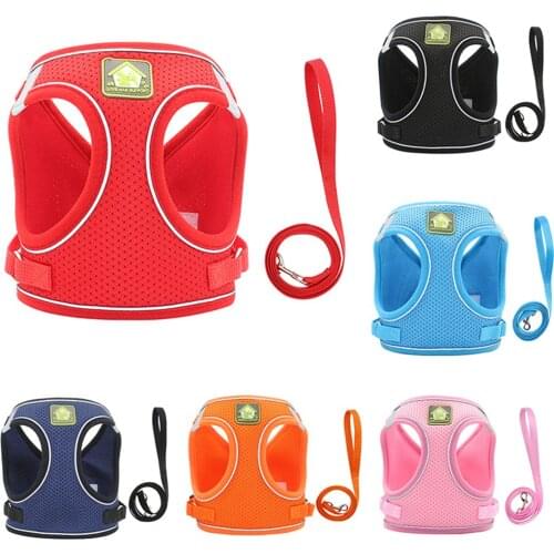 Nylon Mesh Cat Harness Reflective Dog Vest Harness & Leash Set For Chihuahua Pug Small Medium Lead Leash For Walking