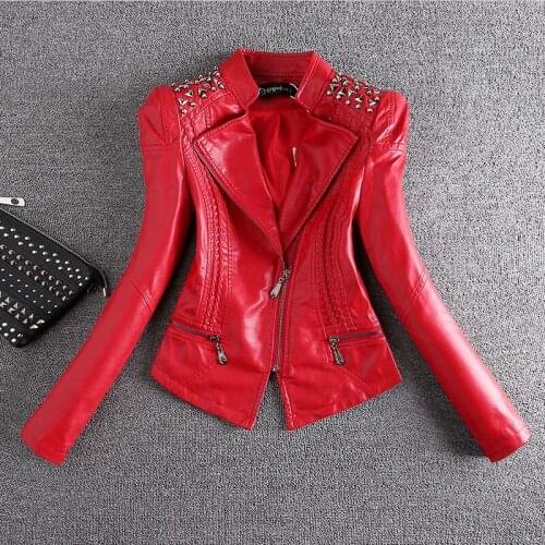Large Size Leather Jacket Women PU New 2021 Leather Coat Women Jackets Short Slim Motorcycle Leather Clothing Female Black Red