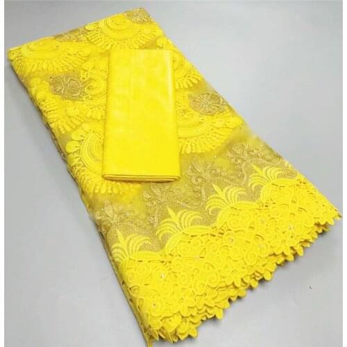 Yellow 2.5yards Embroidery Milk Net Lace Fabrics With Bazin Riche Fabri 2.5yards African Swiss Voile In Switzerland TY720-4