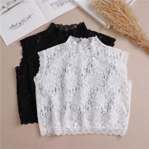 Linbaiway Chiffon Lace Floral Fake Collar for Women High Neck Sweater Blouse Detachable Collars False Collar Tie Decorative