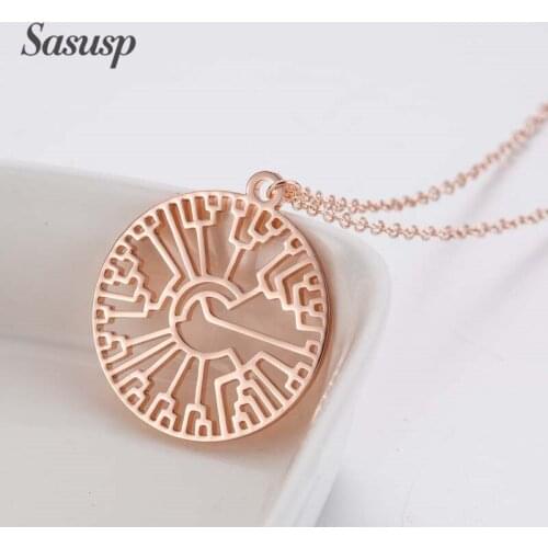 Fashion Stainless Steel Pendant Necklace Women Origami Evolution Phylogenetic Tree Statement Necklace Sweater Chain Jewelry Gift