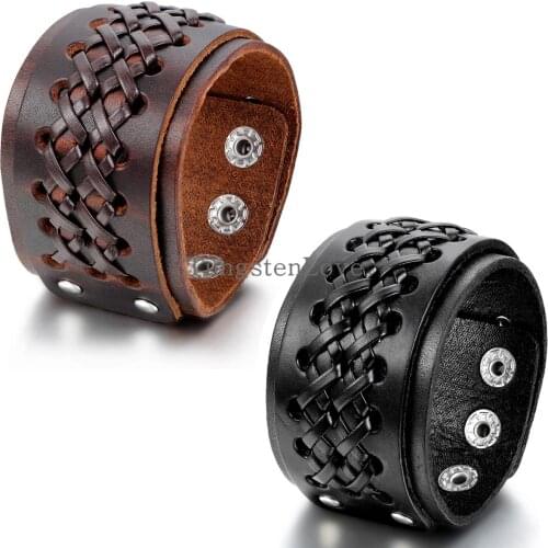 23cm Men Jewelry Punk Style Brown/Black Cross Leather Bracelet & Bangle Men Fashion Wristband masculina pulseira de couro