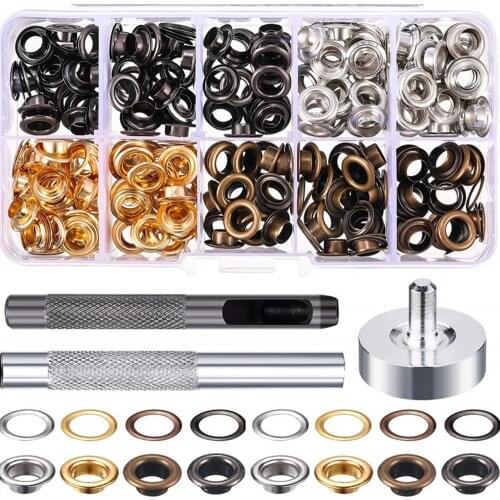 200 set 4 colors Scrapbook Eyelet 6mm Metal Eyelets For DIY Sewing embelishment garment clothes eyelets with Fix Tool