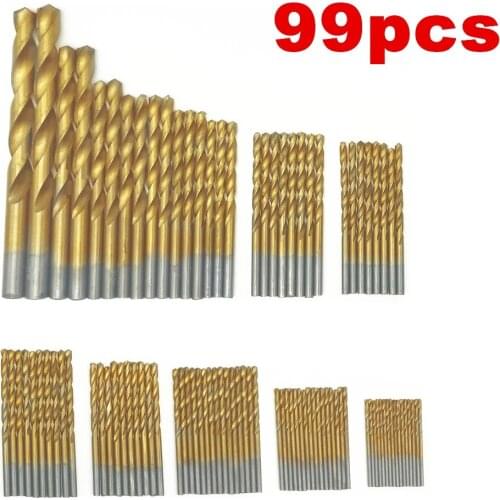 99pcs/Set Twist Drill Bit Set Saw Set HSS High Steel Titanium Coated Drill Woodworking Tool 1.5-10mm For Cordless Screwdriver
