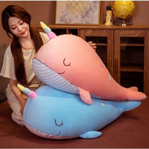 New Soft Cute Whale Plush Toy Cartoon Animal Stuffed Narwhal Doll Comfortable Sleeping Pillow Chair Cushion Girls Birthday Gift