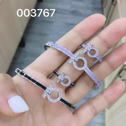 TIRIM 2020 NEW Trendy Belt Shape Bangle Ring for Women Abalone Shell Zirconia Wedding Engage Bracelet Set Dubai Jewelry