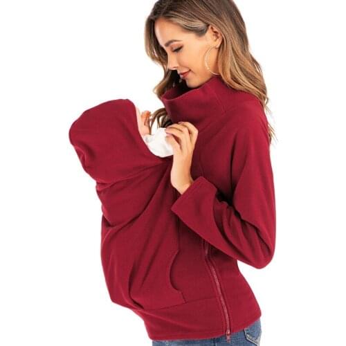 2021 New Fashion Nursing Clothes For Pregnant Women With Plush Long Sleeves Take Care Of Baby Clothes Red Coat