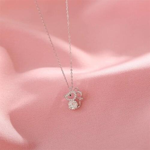2020 New Year Zodiac Pendant Necklace For Women Jewelry Shiny Crystal Mouse Silver 925 Necklace Female Clavicle Accessories Hot