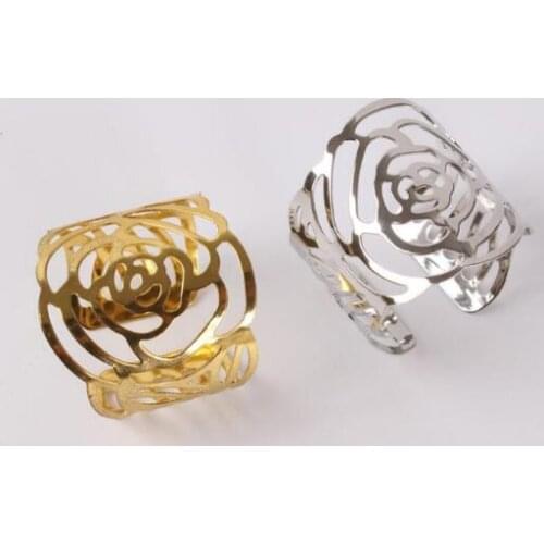 Plated Cutout Silver Rose Napkin Rings Gold Rose Napkin Rings for Hotel Banquet Wedding Decoration