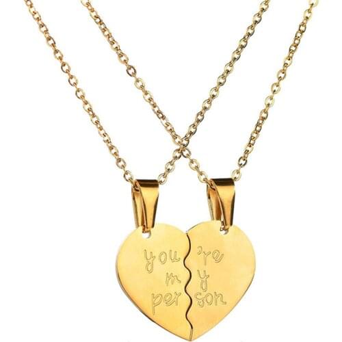 Popular Jewelry Love Double Half Heart You Are My Person English Stainless Steel Couple Necklace No Fade