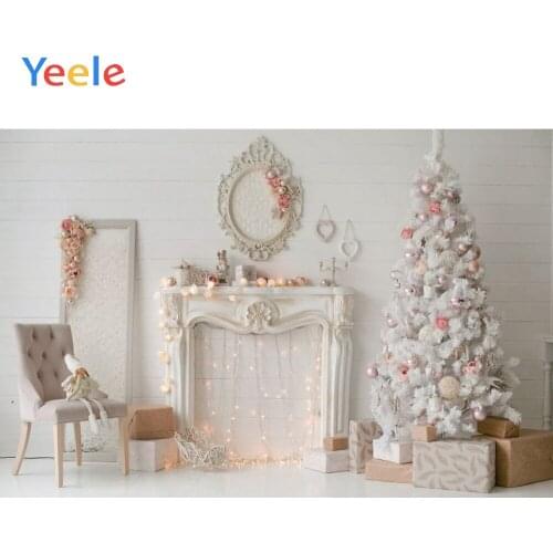 Yeele Christmas Backdrop Mirror Tree Fireplace Sofa White Toy Photography Background Photo Studio Photobooth Shoot Photophone