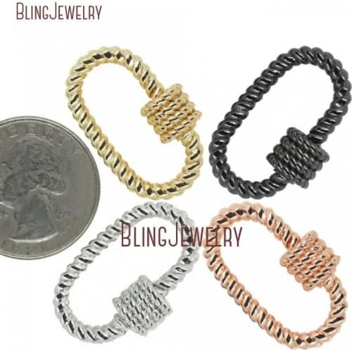 Rose Gold Silver Gold Oval LOCK Twisted Carabiner Screw Clasp Lock Carabiner Pave Lock 19x29mm FC29499