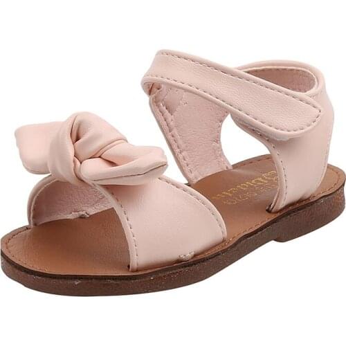 CAPSELLA Kids Girls Elegant Beash Sandals Bowtie Summer Shoes Children Hook & Loop Sandals Size 21-30