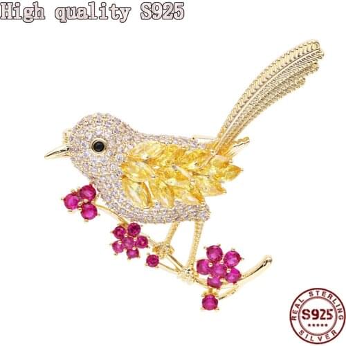 S925 Silver Jewelry, Fashion Jewelry, High Quality Lovely Bird Brooch Suit, Exquisite Zircon Accessories, Brooch Jewelry
