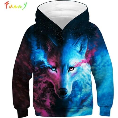 Kids Hoodies for Girls Boys Sweatshirt Casual Wolf Unicorn Print 3D Hoodie Clothes Thin Spring Autumn Funny Hooded Coat 4-14Year