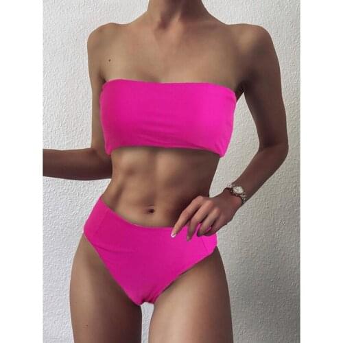 Uclio Sexy Bikini Set Swimwear Women Bandeau Female Solid Swimsuit Bathing Suit Beach Wear Biquini